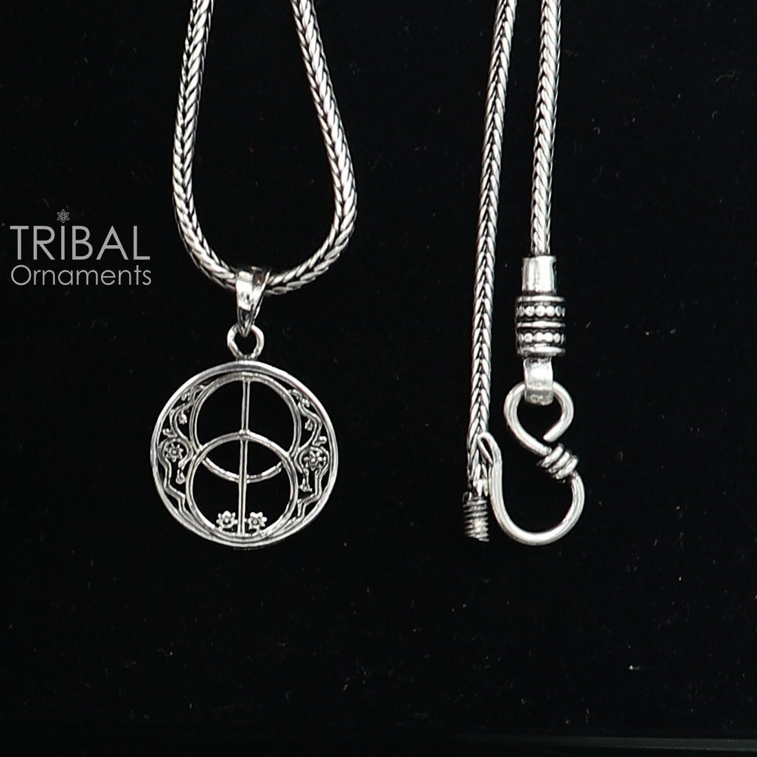 925 pure silver Silver Chalice Well, Sacred Geometry pendant best pendant, wheat chain necklace locket best delicate jewelry ps0072 nsp741 - TRIBAL ORNAMENTS