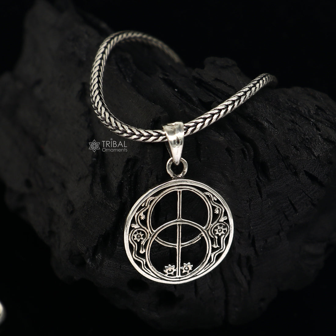 925 pure silver Silver Chalice Well, Sacred Geometry pendant best pendant, wheat chain necklace locket best delicate jewelry ps0072 nsp741 - TRIBAL ORNAMENTS