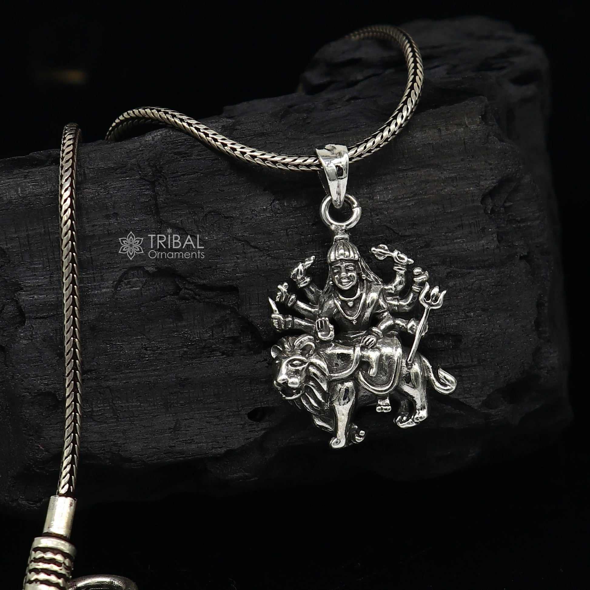 Divine 925 sterling silver Goddess bhawani/ Durga mataji with lion pendant, amazing unisex pendant locket goddess tribal jewelry nsp743 - TRIBAL ORNAMENTS