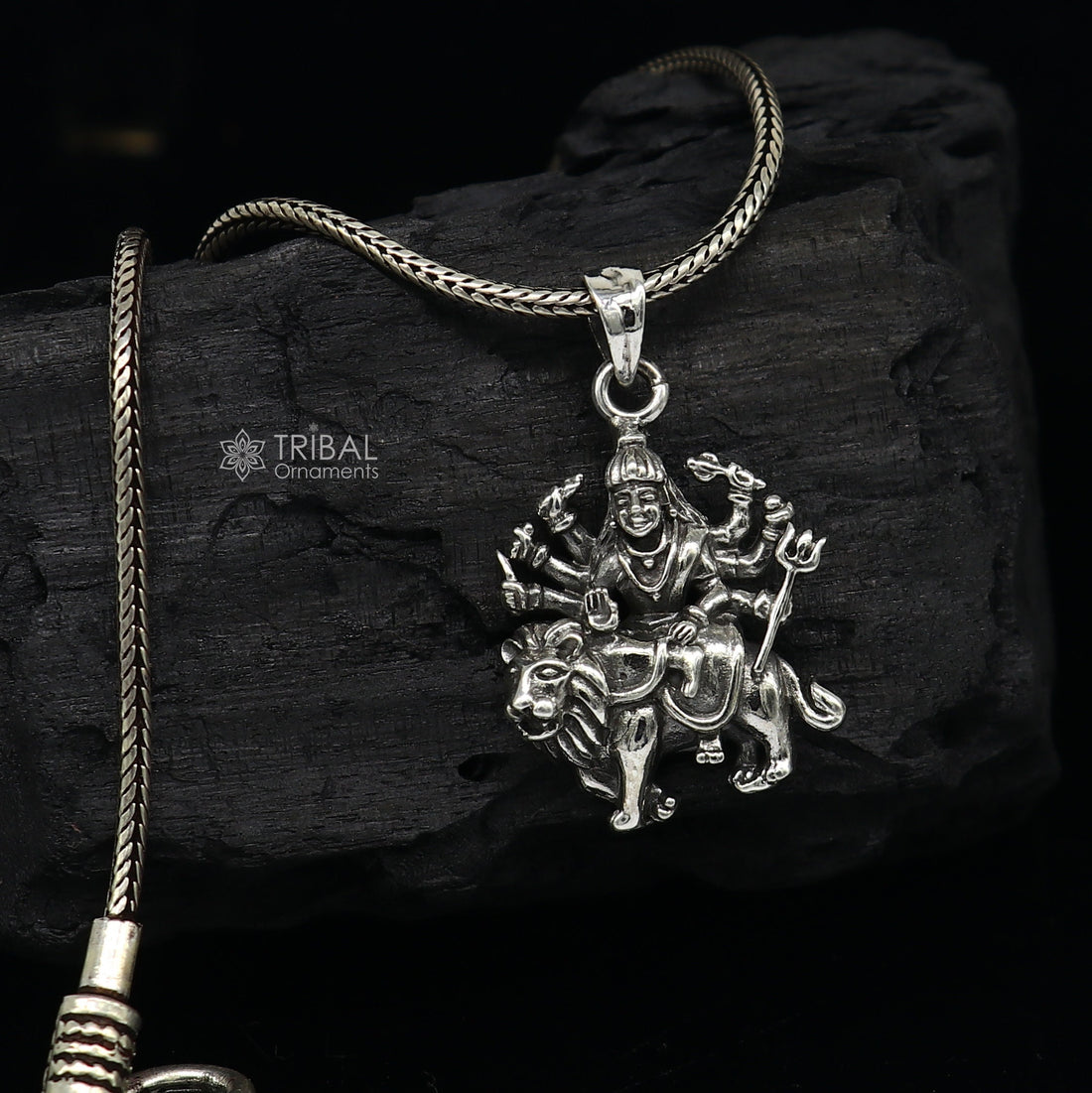 Divine 925 sterling silver Goddess bhawani/ Durga mataji with lion pendant, amazing unisex pendant locket goddess tribal jewelry nsp743 - TRIBAL ORNAMENTS