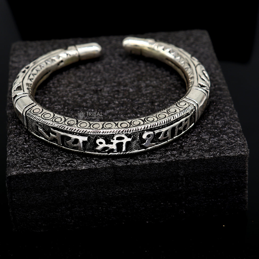 Divine kada lord krishna "jai shri shyam" matra handmade 925 sterling silver kada, best unisex bangle kada jewelry from india nsk712 - TRIBAL ORNAMENTS