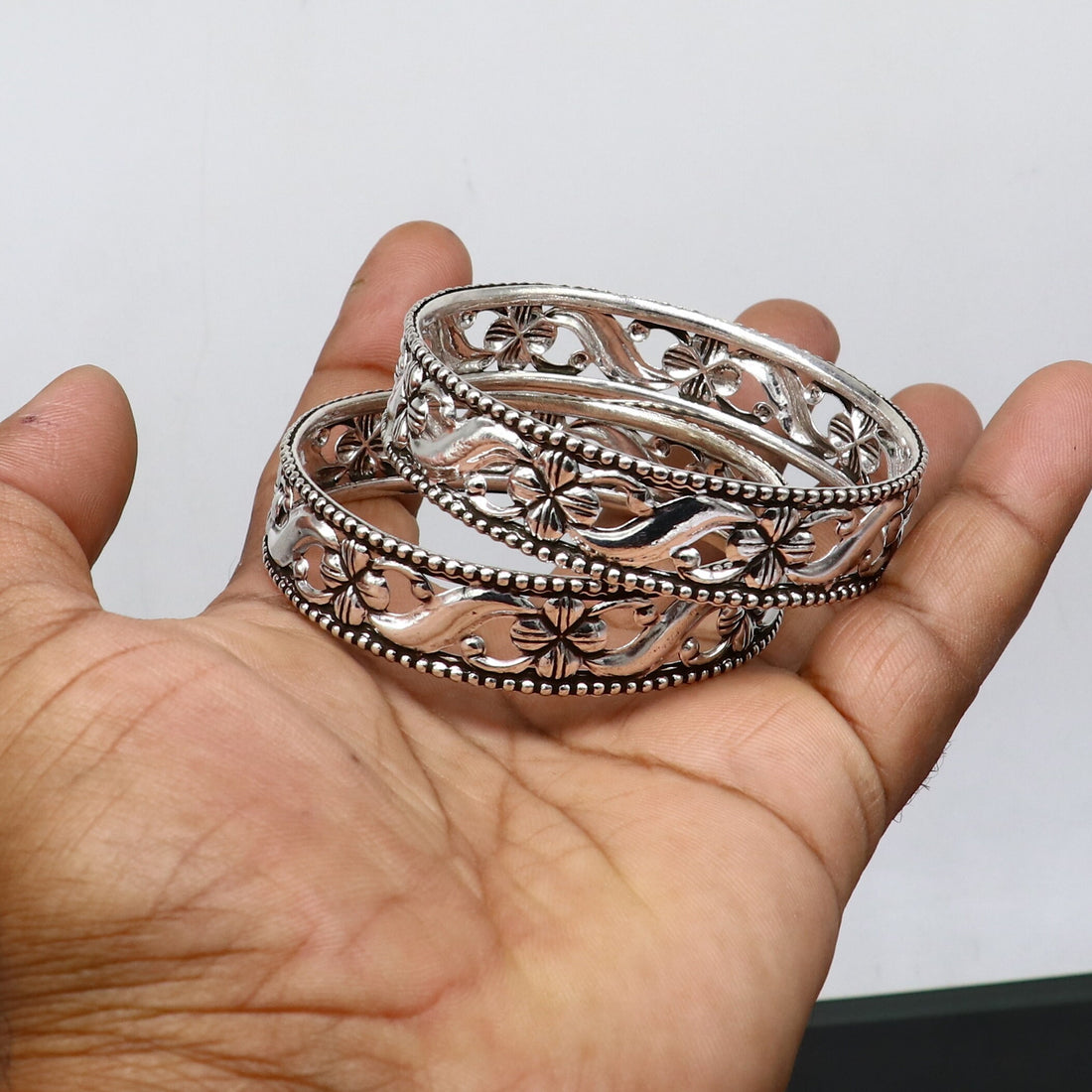 Floral style 925 sterling silver amazing customized bangle bracelet kada , best brides gifting ethnic stylish tribal fashion jewelry nba394 - TRIBAL ORNAMENTS