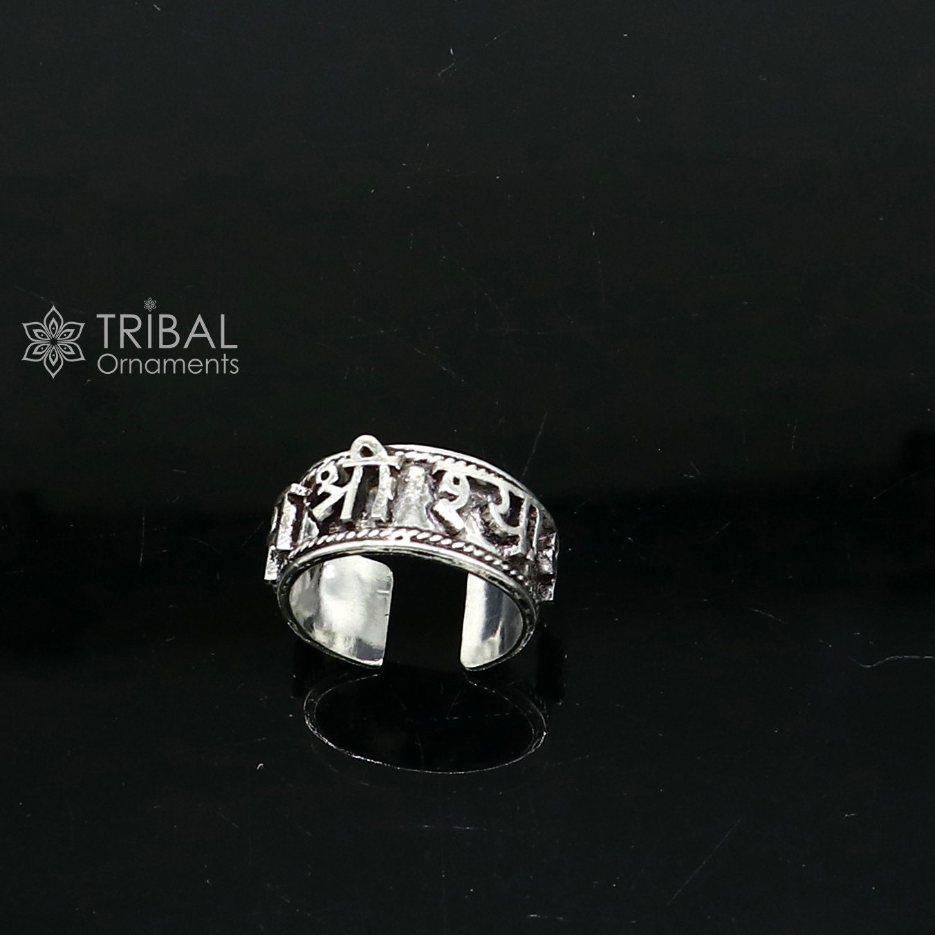 925 sterling silver 12mm wide solid handmade Adjustable idol Krishna mantra "Jai Shri Shyam" ring band, thumb ring oxidized jewelry sr380 - TRIBAL ORNAMENTS