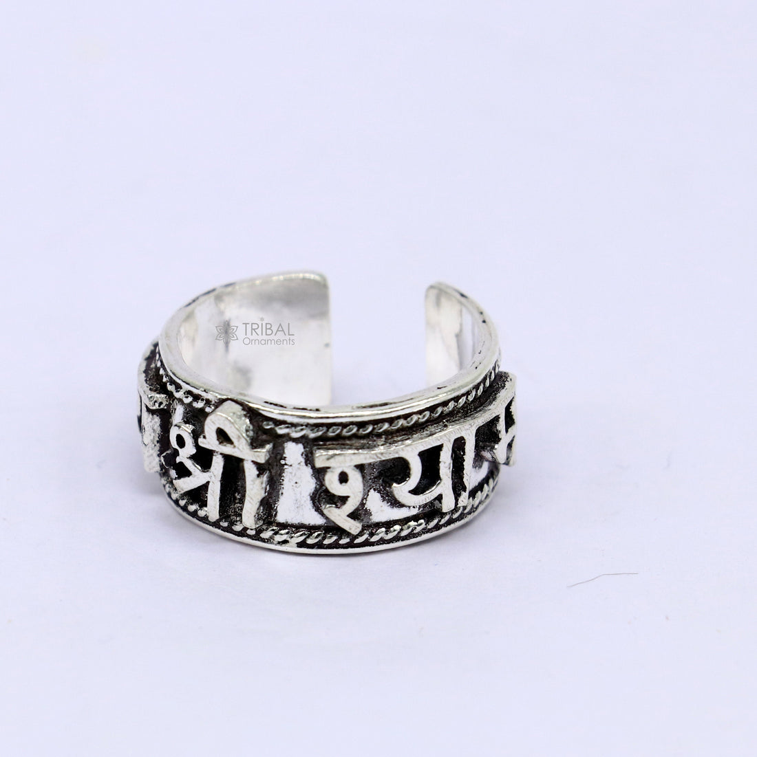 925 sterling silver 12mm wide solid handmade Adjustable idol Krishna mantra "Jai Shri Shyam" ring band, thumb ring oxidized jewelry sr380 - TRIBAL ORNAMENTS