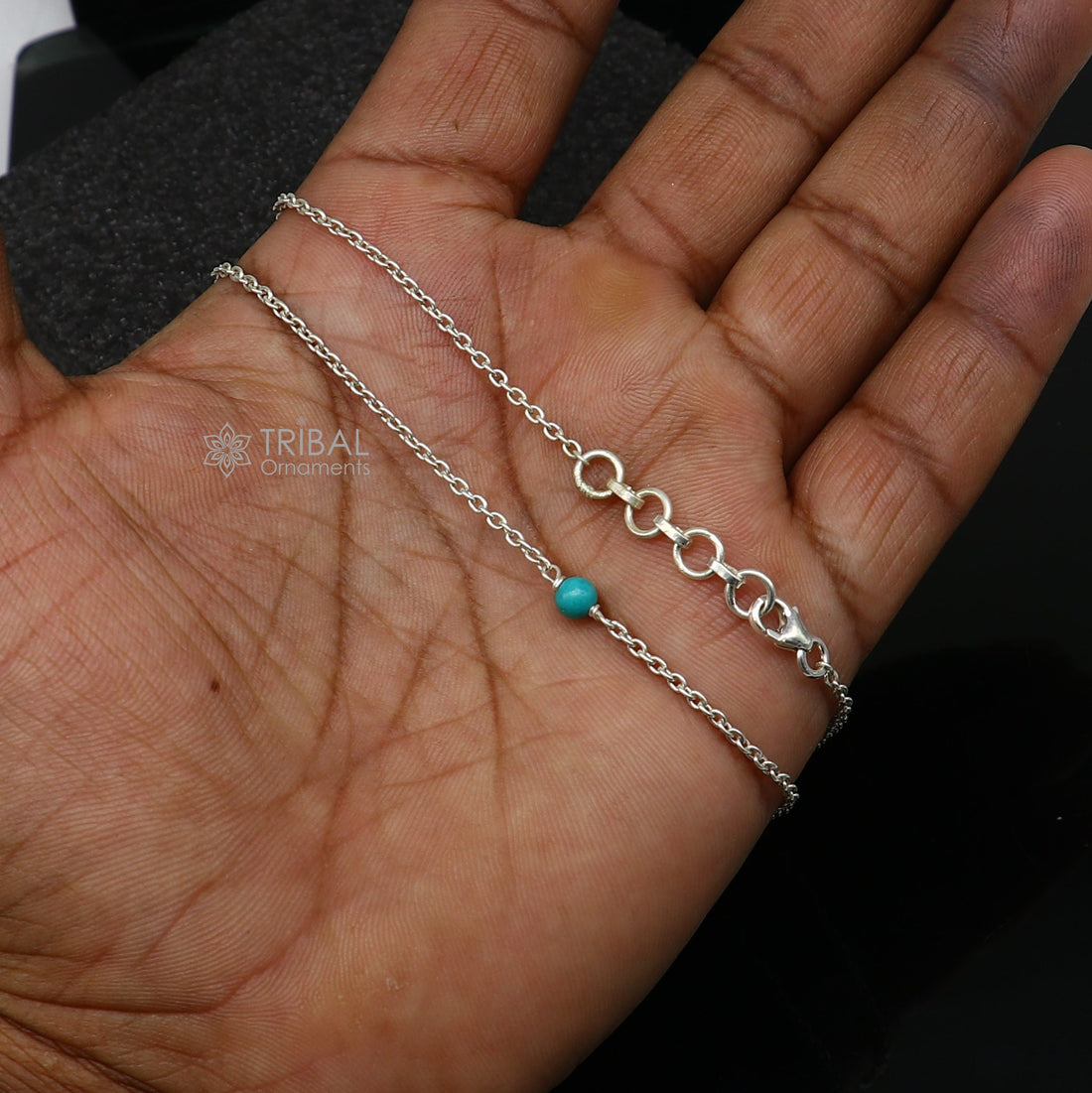 1.5mm 8"to 12" 925 sterling silver chain Single turquoise stone anklet bracelet amazing light weight delicate anklets silver jewelry ank582 - TRIBAL ORNAMENTS