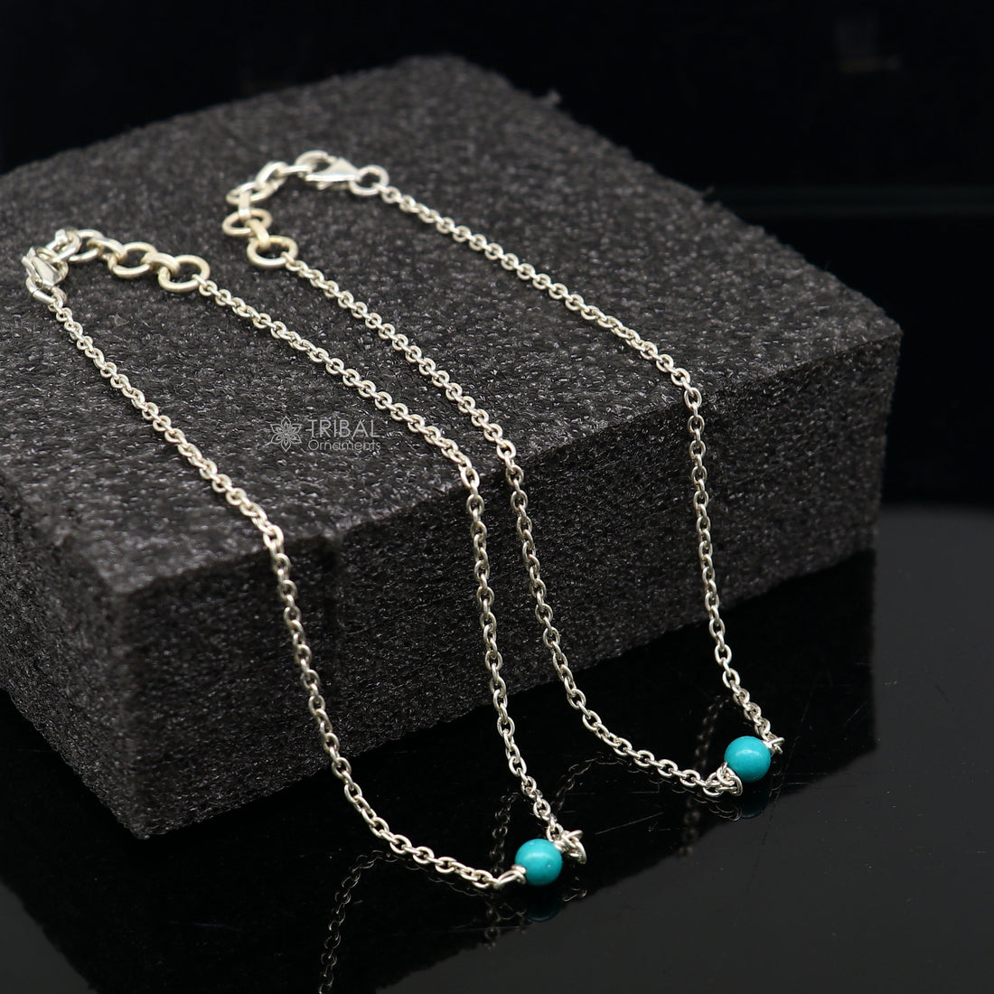 1.5mm 8"to 12" 925 sterling silver chain Single turquoise stone anklet bracelet amazing light weight delicate anklets silver jewelry ank582 - TRIBAL ORNAMENTS