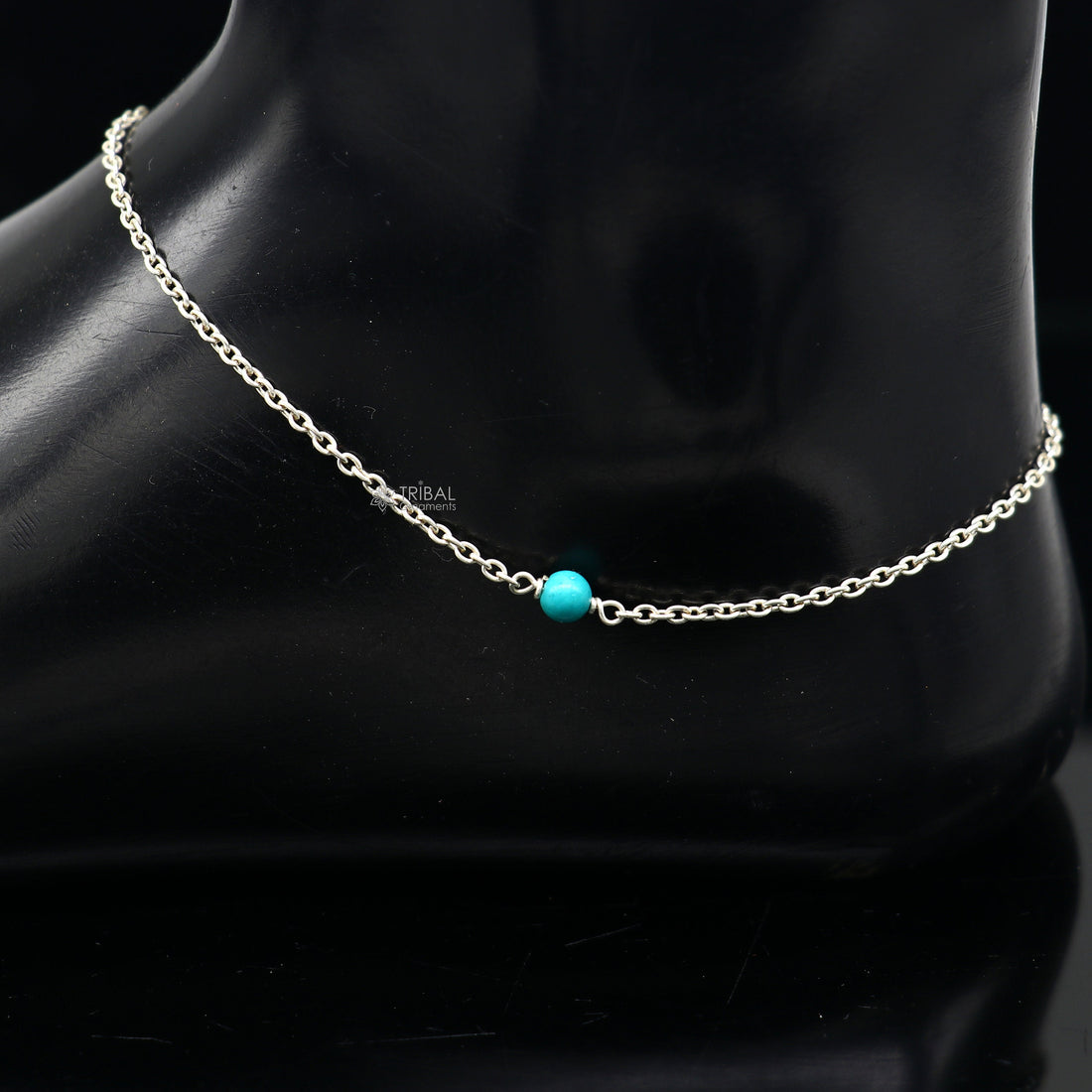 1.5mm 8"to 12" 925 sterling silver chain Single turquoise stone anklet bracelet amazing light weight delicate anklets silver jewelry ank582 - TRIBAL ORNAMENTS