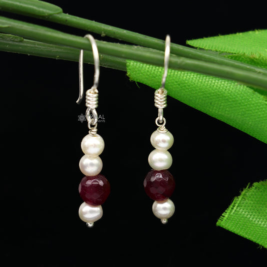 925 Sterling silver handmade fabulous Hoops earrings with gorgeous pearls stone stylish light weight delicate jewelry from india s1207 - TRIBAL ORNAMENTS