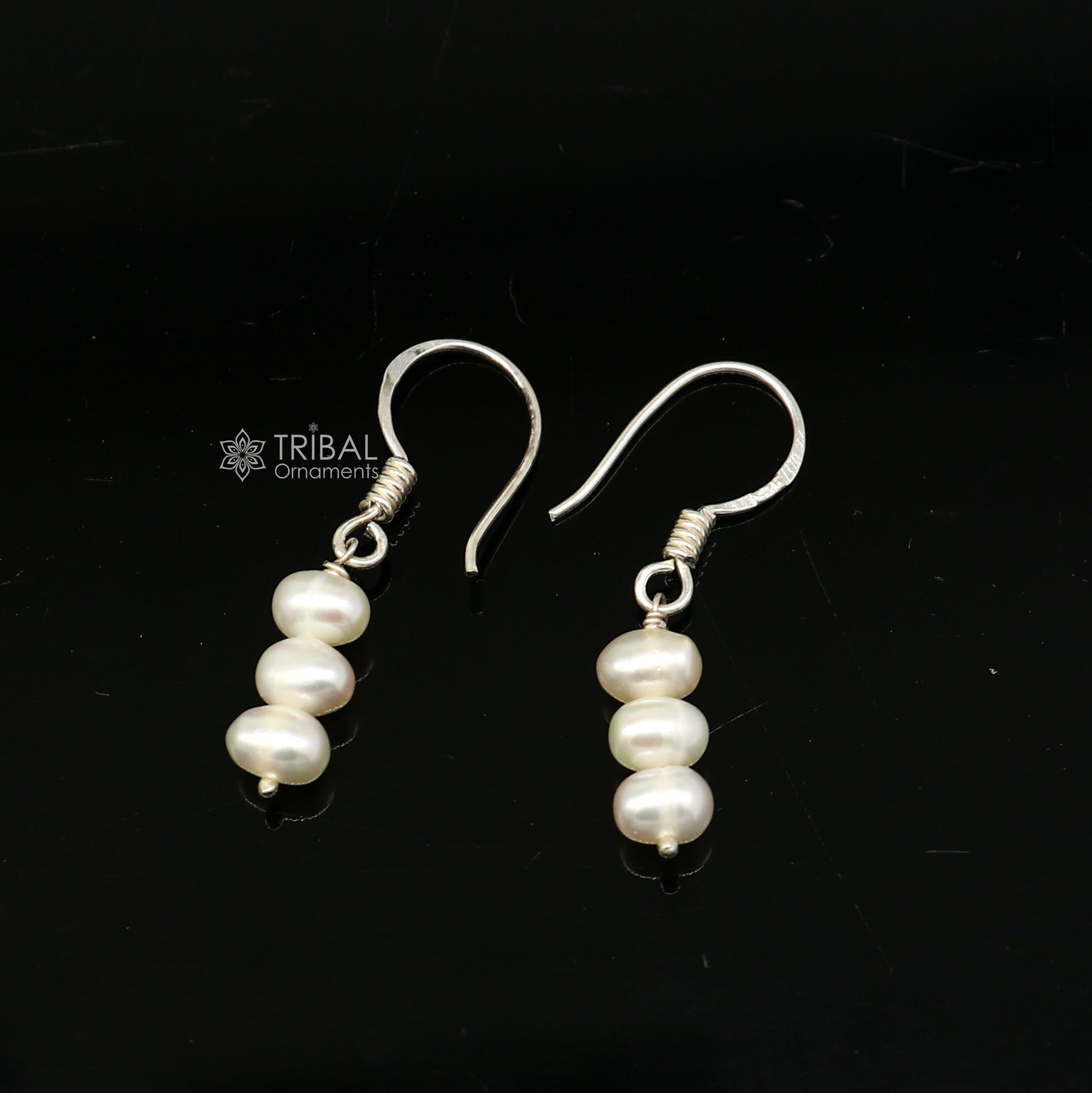 Unique 925 Sterling silver handmade fabulous Hoops earrings with gorgeous pearls stone stylish light weight delicate jewelry  s1208 - TRIBAL ORNAMENTS