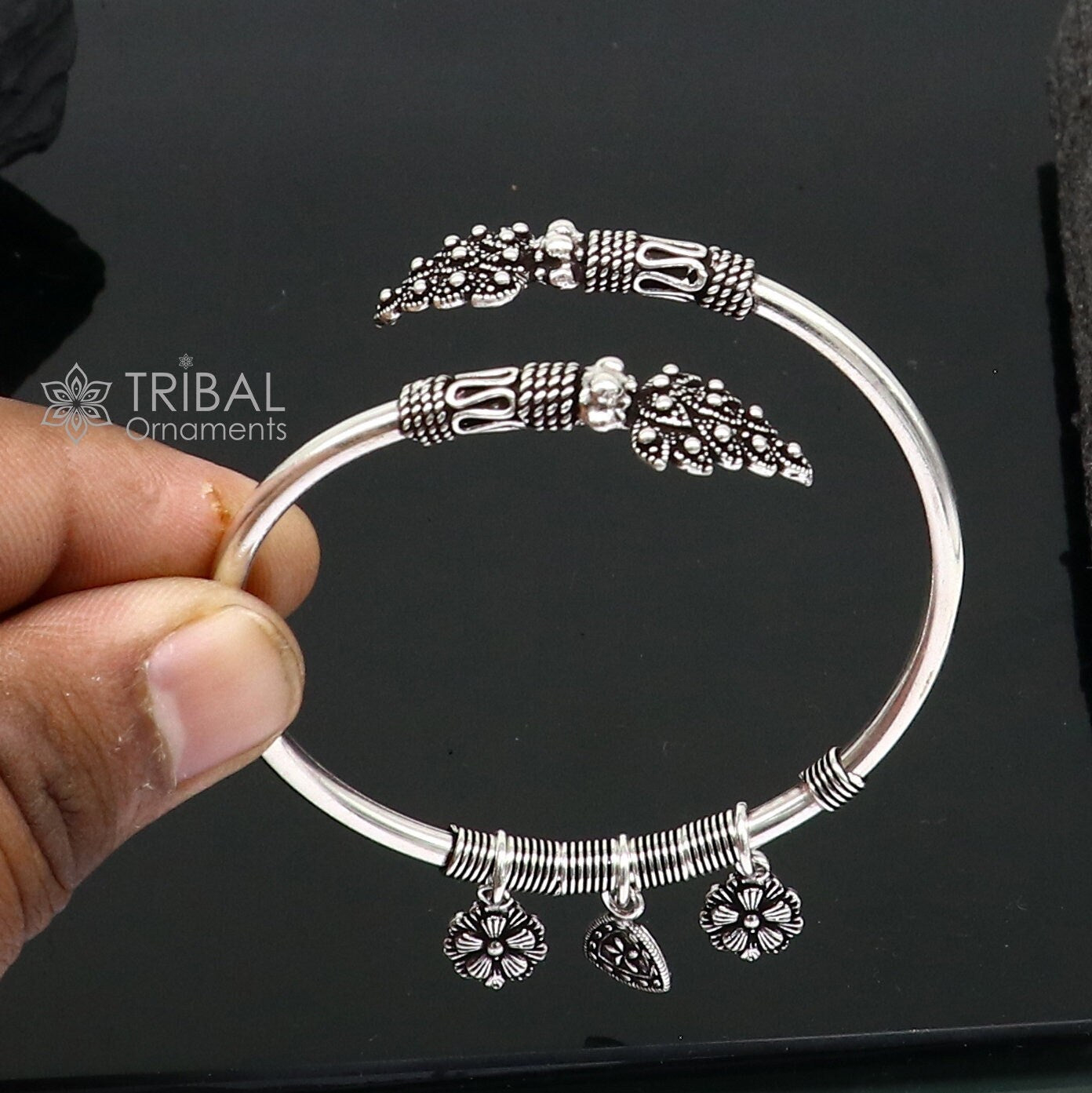 925 sterling silver vintage peacock feather WING design handmade cuff bangle charm bracelet best customized girl's jewelry nsk737 - TRIBAL ORNAMENTS