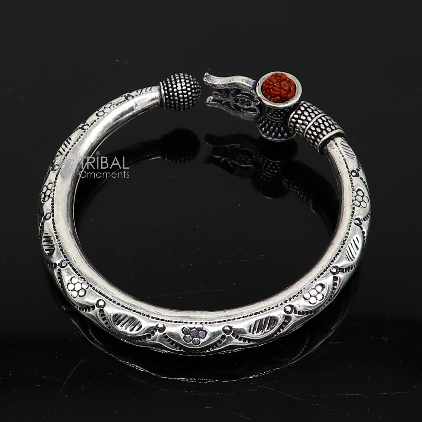 Divine Lord Shiva trident trishul trishool kada 925 Sterling silver handmade bangle bracelet with natural Rudraksha magical  kada nsk739 - TRIBAL ORNAMENTS