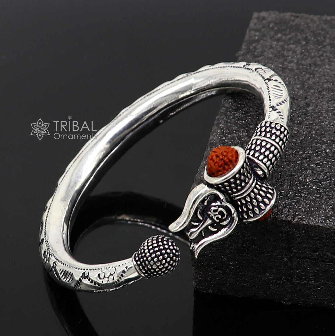 Divine Lord Shiva trident trishul trishool kada 925 Sterling silver handmade bangle bracelet with natural Rudraksha magical  kada nsk739 - TRIBAL ORNAMENTS