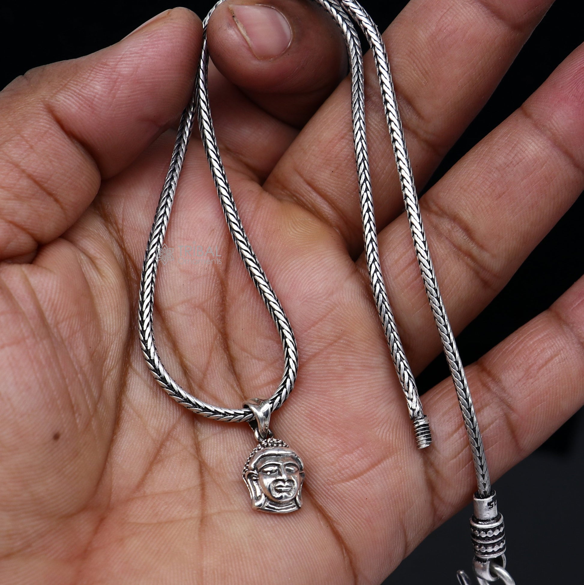 925 silver Lord Buddha face pendant symbolizing the aspiration to cultivate inner peace, wisdom, deeper understanding of the world NSP749 - TRIBAL ORNAMENTS