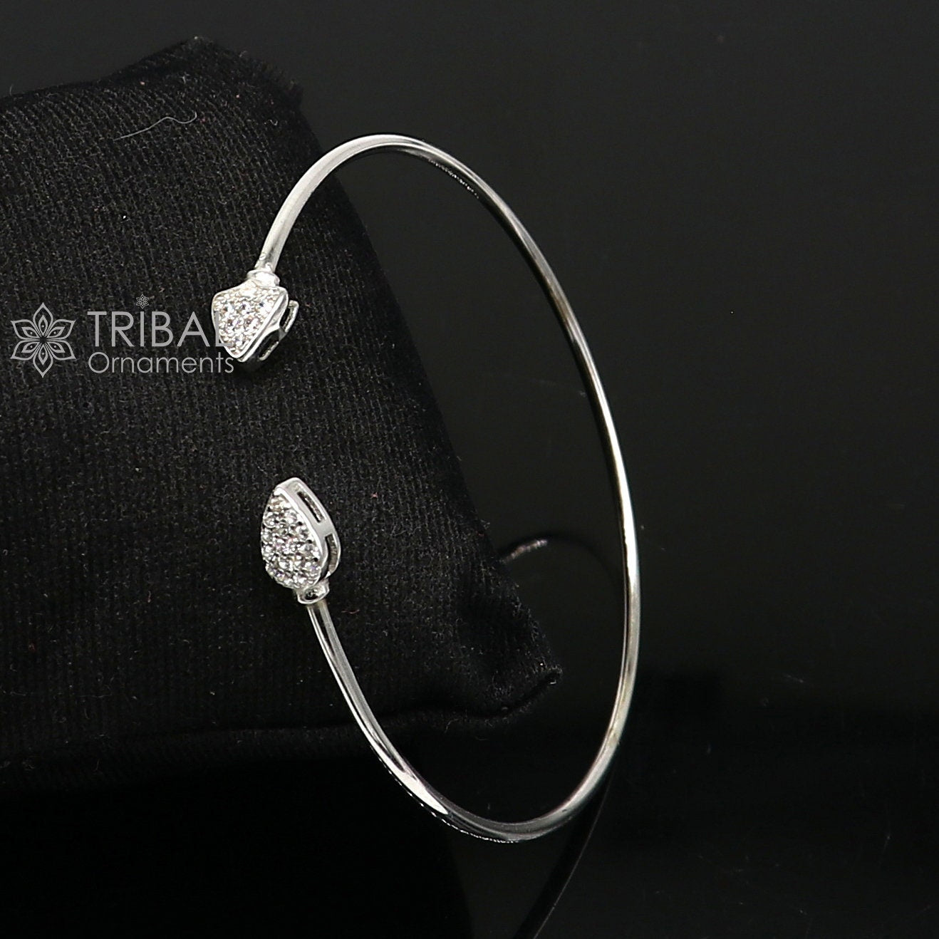925 sterling silver handmade amazing trendy stylish girl's cuff kada bracelet, best delicate unique light weight gifting for girls cuff173 - TRIBAL ORNAMENTS