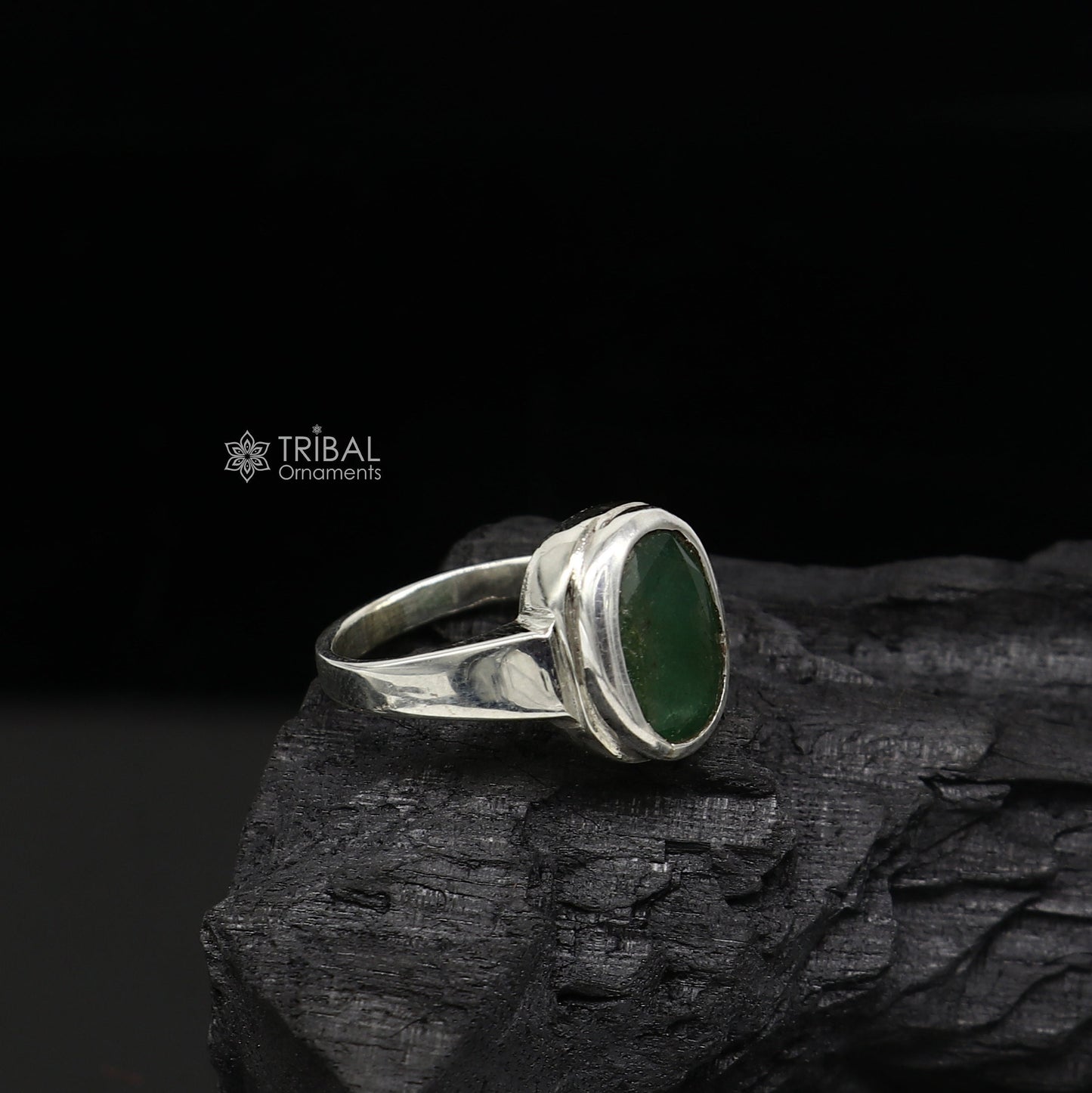 Authentic real 6 carat Green emerald stone 925 sterling silver handmade ring band for both men's and girl's, best Astro ring  sr377 - TRIBAL ORNAMENTS