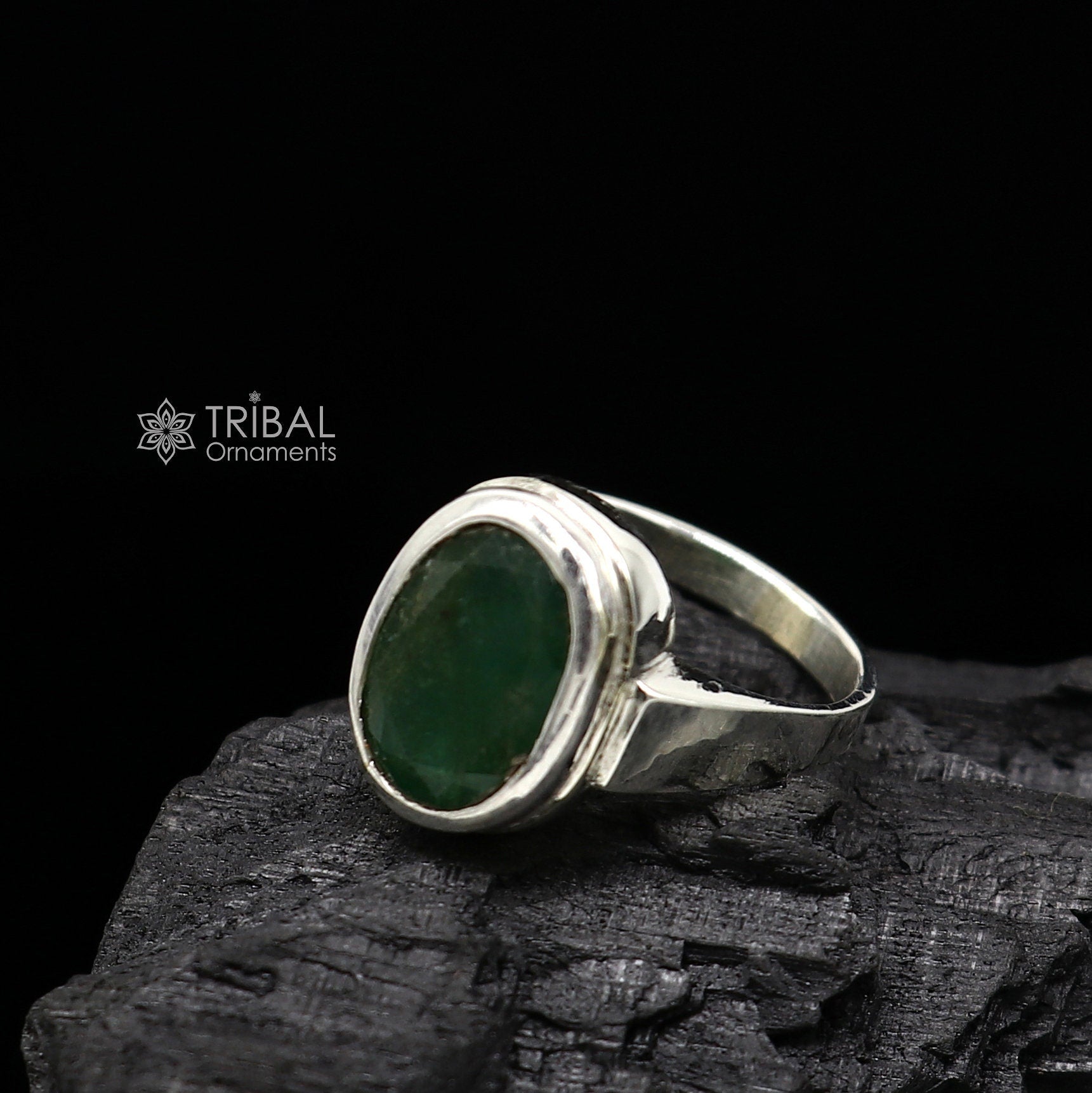 Authentic real 6 carat Green emerald stone 925 sterling silver handmade ring band for both men's and girl's, best Astro ring  sr377 - TRIBAL ORNAMENTS