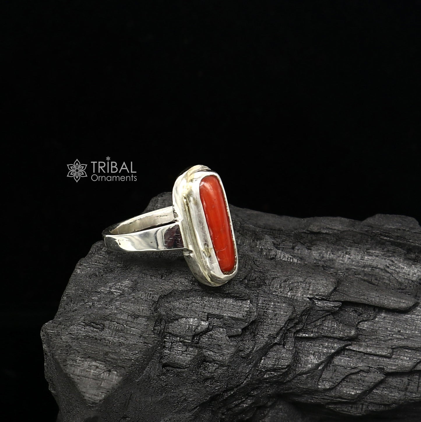 Authentic real Coral (Munga) stone 925 sterling silver handmade ring band for both men's and girl's, best Astro ring  sr379 - TRIBAL ORNAMENTS