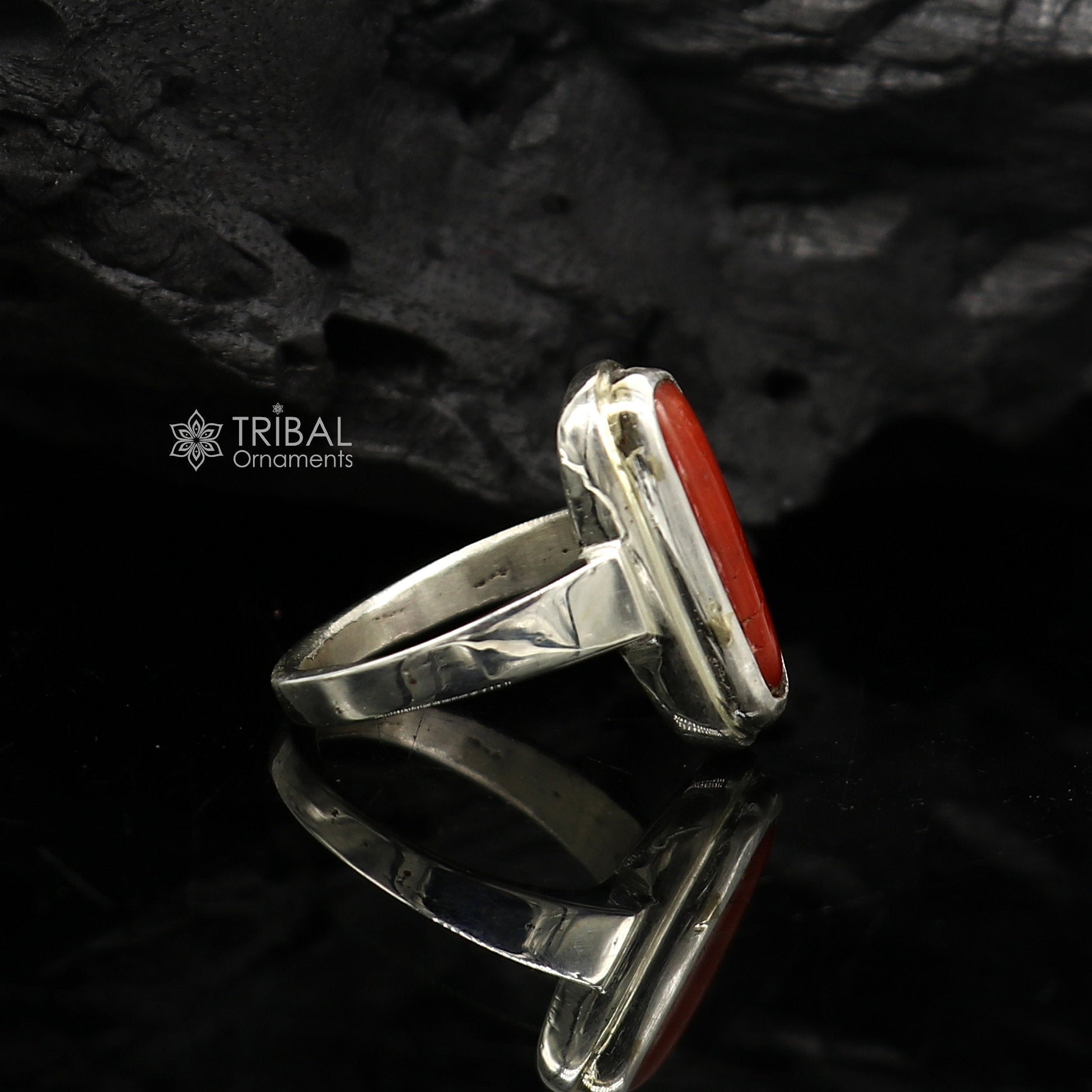 Red Coral Sterling Silver Ring (Design AC9) | GemPundit