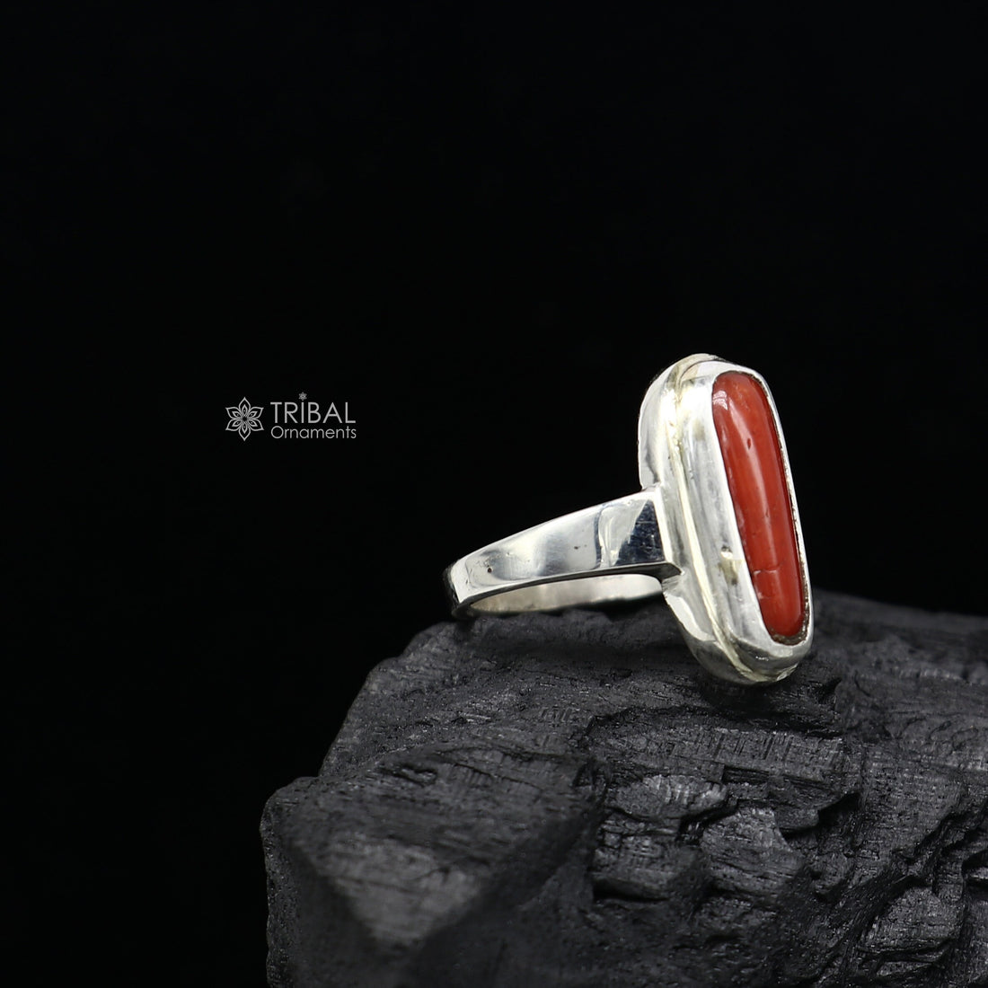 Authentic real Coral (Munga) stone 925 sterling silver handmade ring band for both men's and girl's, best Astro ring  sr379 - TRIBAL ORNAMENTS