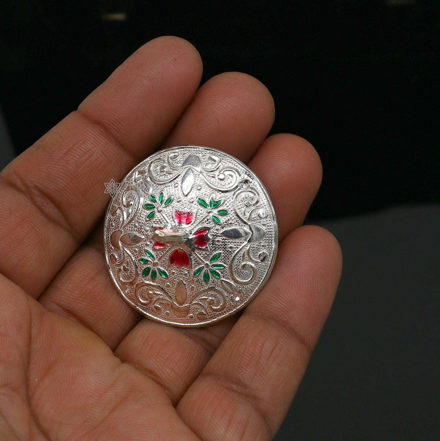 925 sterling silver handmade enamel work Firki or Lattu toy , best silver toy for your  baby Krishna idols, best silver article india su1154 - TRIBAL ORNAMENTS