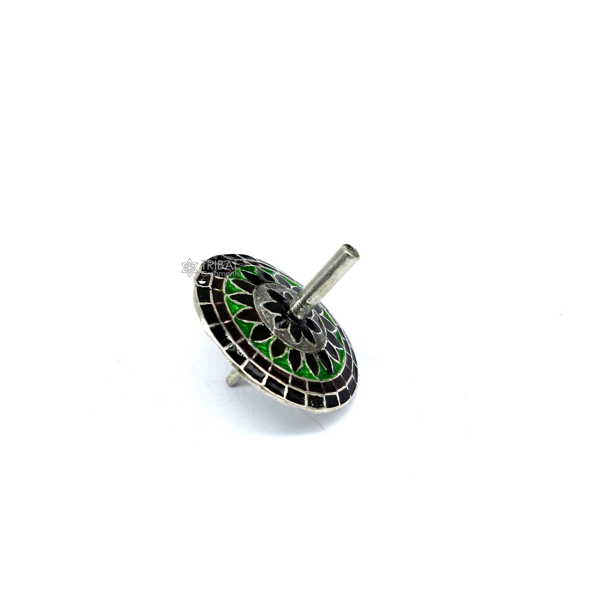 925 sterling silver handmade enamel work Firki or Lattu toy , best silver toy for your  baby Krishna idols, best silver article india su1156 - TRIBAL ORNAMENTS