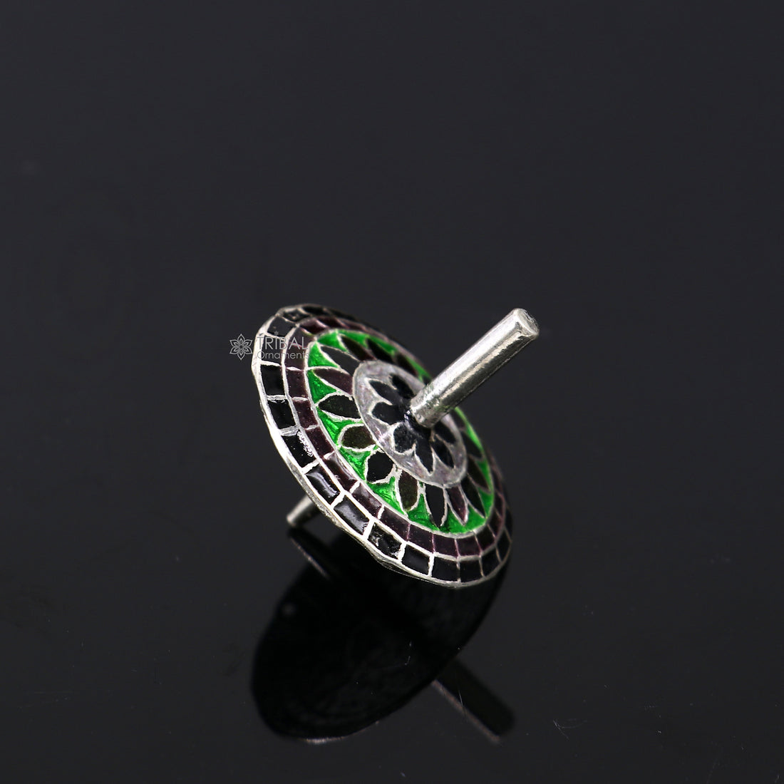 925 sterling silver handmade enamel work Firki or Lattu toy , best silver toy for your  baby Krishna idols, best silver article india su1156 - TRIBAL ORNAMENTS