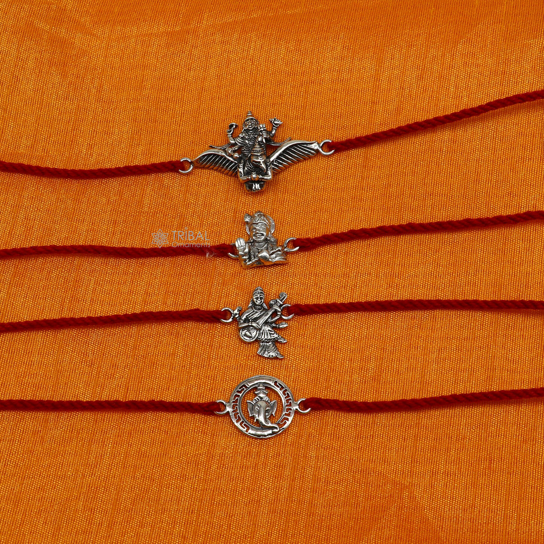 925 sterling silver handmade Unique god Garuda/krishna/saraswati idols pendant Rakhi Bracelet, Exclusive Bracelet Rakshabandhan gift rk306 - TRIBAL ORNAMENTS