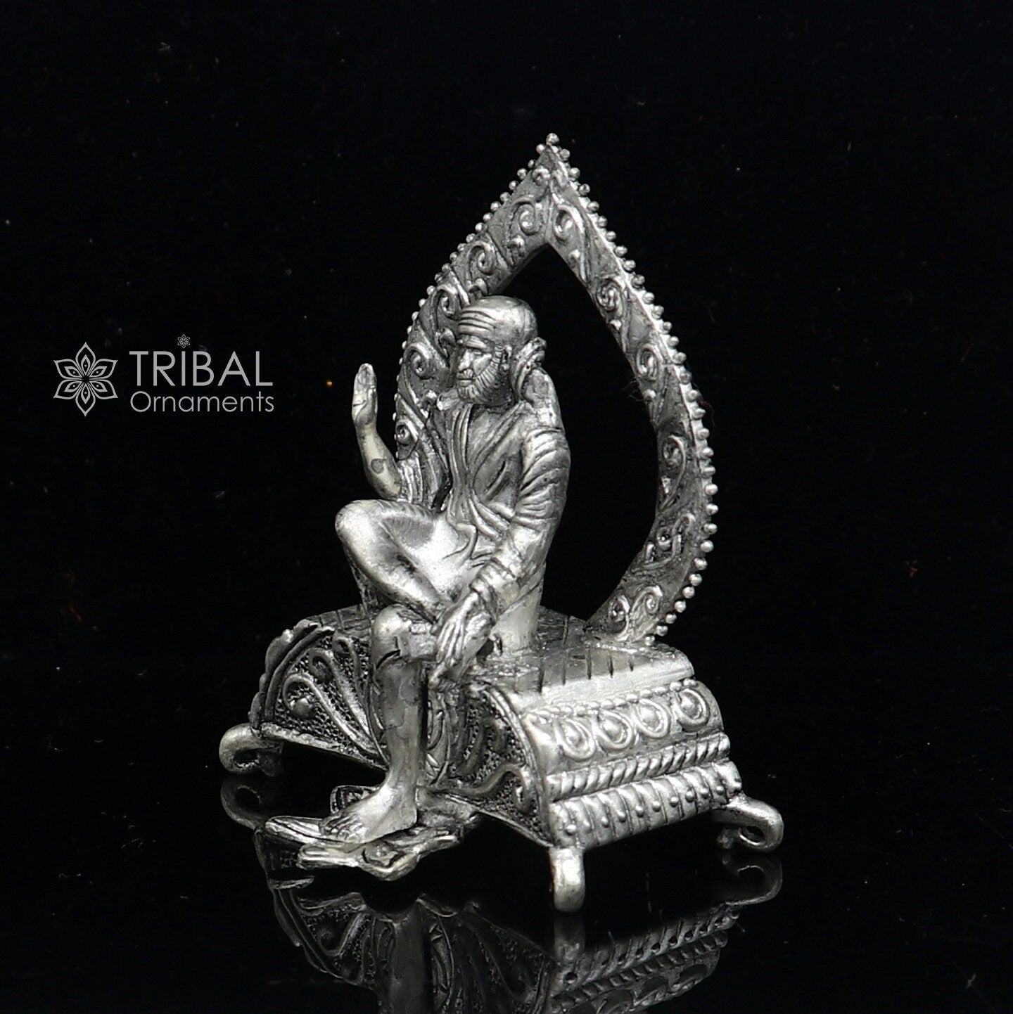 925 sterling silver handmade Divine idol deity Sai Baba mini temple statue murti Statue Sculpture figurine puja article gifting art654 - TRIBAL ORNAMENTS