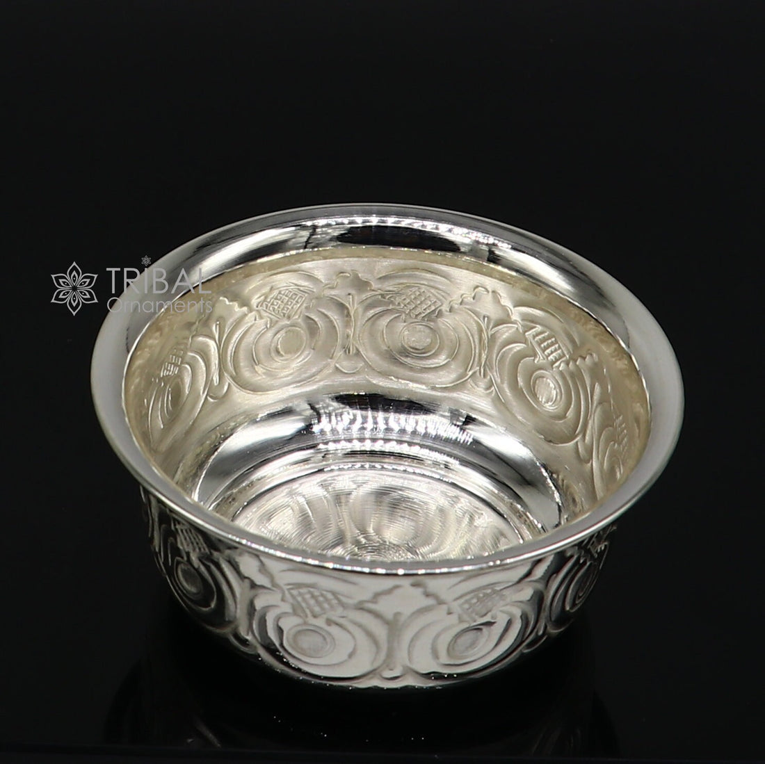 Silver handmade kandrai nakshi work bowl, silver utensils for rice ceremony Annaprasan, silver worshipping/puja utensils prasad bowl sv278 - TRIBAL ORNAMENTS