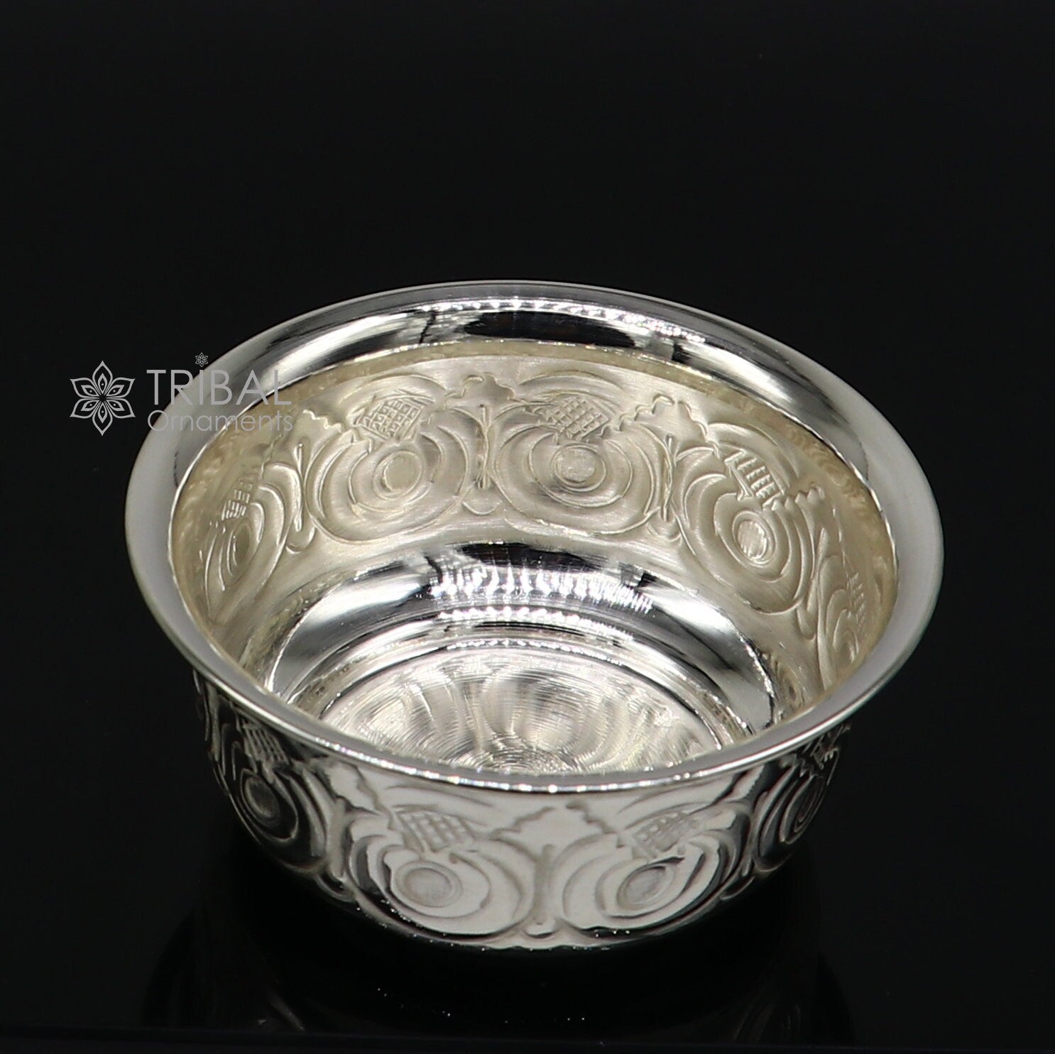 Silver handmade kandrai nakshi work bowl, silver utensils for rice ceremony Annaprasan, silver worshipping/puja utensils prasad bowl sv278 - TRIBAL ORNAMENTS