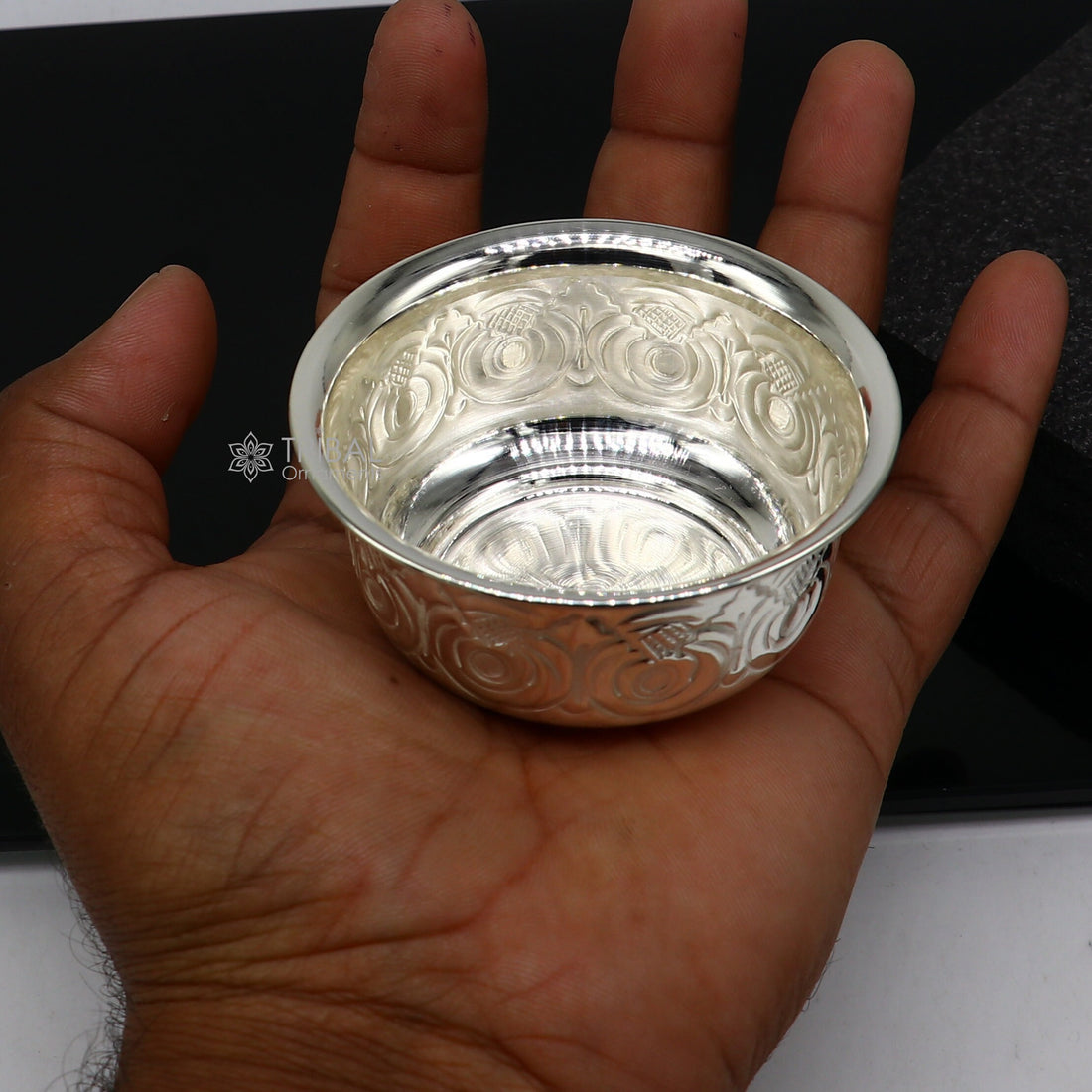 Silver handmade kandrai nakshi work bowl, silver utensils for rice ceremony Annaprasan, silver worshipping/puja utensils prasad bowl sv278 - TRIBAL ORNAMENTS