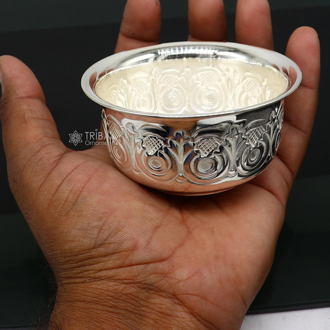 Silver handmade unique design work bowl, silver utensils for rice ceremony Annaprasan, silver worshipping/puja utensils prasad bowl sv279 - TRIBAL ORNAMENTS