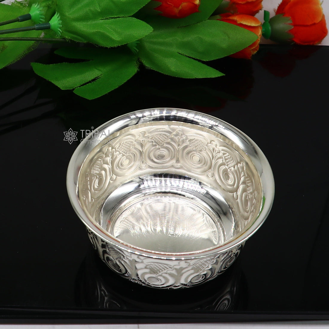 Silver handmade unique design work bowl, silver utensils for rice ceremony Annaprasan, silver worshipping/puja utensils prasad bowl sv280 - TRIBAL ORNAMENTS