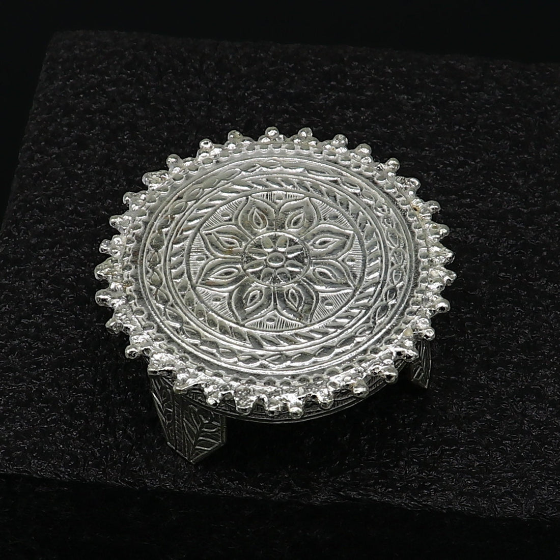 2" Vintage design 925 Sterling silver handmade small round shape table/bazot/chouki, excellent home puja utensils temple art su1161 - TRIBAL ORNAMENTS