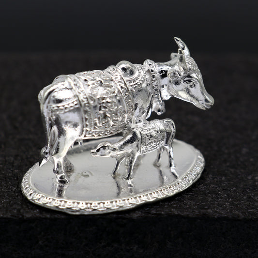 Divine cow with calf 925 sterling silver vintage design Kamdhenu cow, deity's cow, wishing cow, silver worshipping puja article su1162 - TRIBAL ORNAMENTS