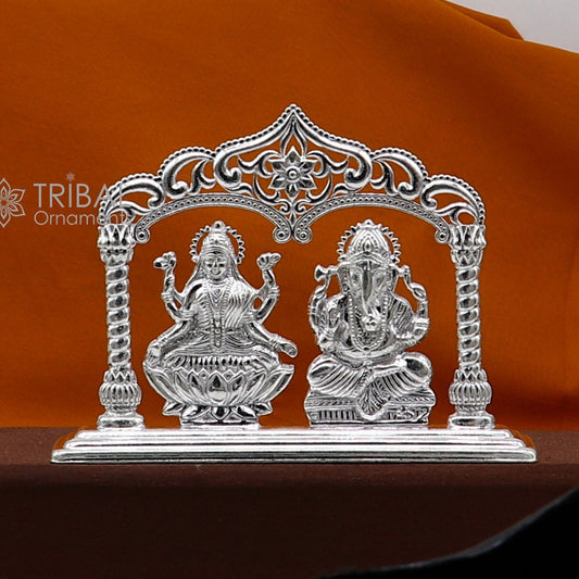 3.5" 925 Sterling silver handmade gorgeous Hindu idols Lakshmi and Ganesha statue, puja article figurine, home décor Diwali puja gift art661 - TRIBAL ORNAMENTS