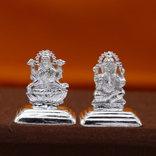 1" 925 Sterling silver handmade gorgeous Hindu idols Lakshmi and Ganesha statue, puja article figurine, home décor Diwali puja gift art663 - TRIBAL ORNAMENTS