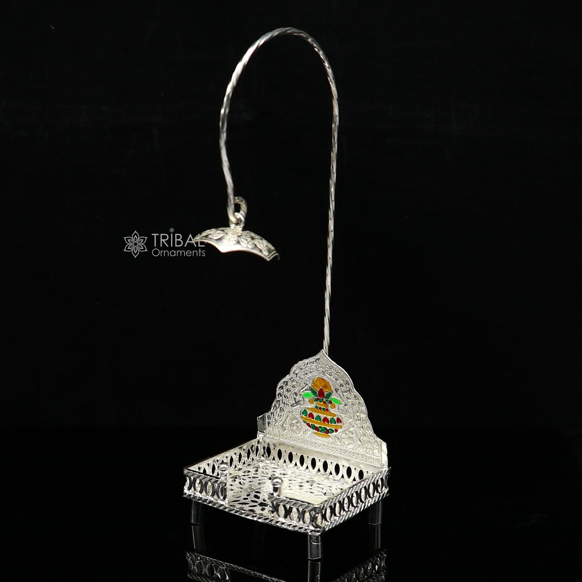 925 pure sterling silver handcrafted small sinhasan, idol krishna Bal Gopala throne, god statue's stand chair temple art puja article su1168 - TRIBAL ORNAMENTS
