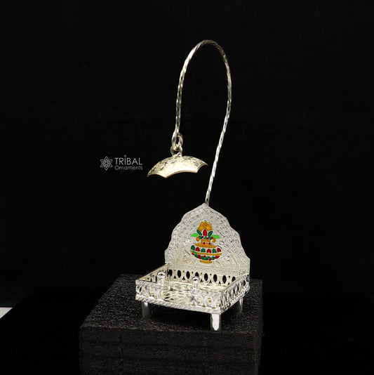 925 pure sterling silver handcrafted small singhasan, idol krishna Bal Gopala throne, god statue's chair, divine silver Chauki Aasan  su1170 - TRIBAL ORNAMENTS