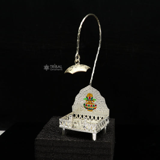 925 pure sterling silver handcrafted small singhasan, idol krishna Bal Gopala throne, god statue's chair, divine silver Chauki Aasan  su1170 - TRIBAL ORNAMENTS