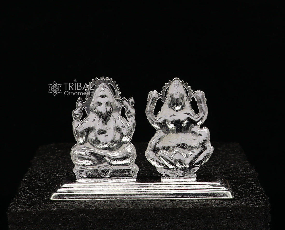 1.6" 925 Sterling silver handmade gorgeous Hindu idols Lakshmi and Ganesha statue, puja article figurine, home décor Diwali puja gift art666 - TRIBAL ORNAMENTS