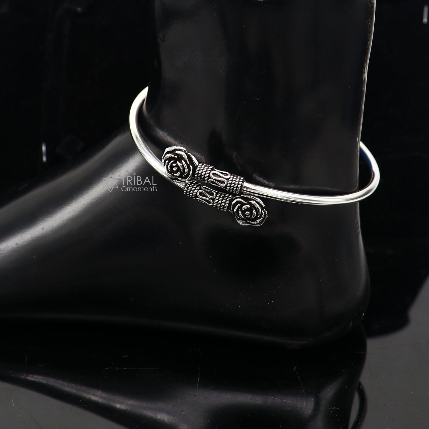Trendy cultural 925 sterling silver handmade fabulous foot anklet kada/anklet amazing rose flower design tribal ethnic jewelry india nsfk103 - TRIBAL ORNAMENTS