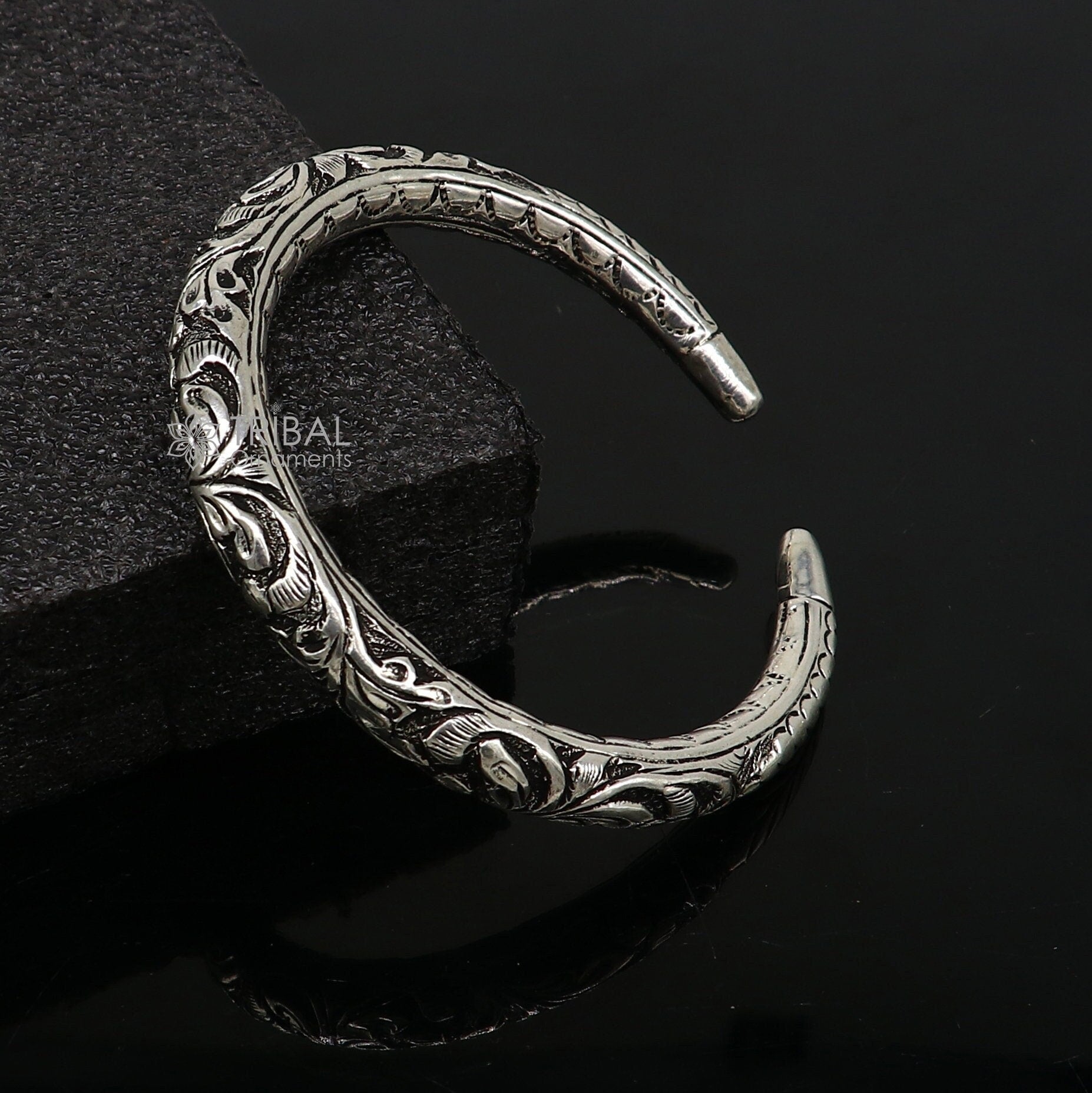 925 Sterling silver handmade fabulous chitai work customized bangle bracelet kada with pearl unisex personalized tribal jewelry nsk718 - TRIBAL ORNAMENTS