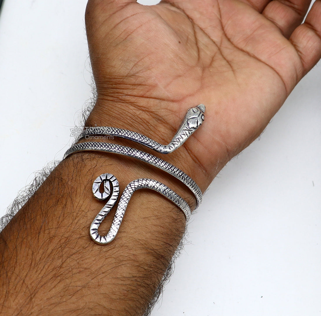 925 sterling silver handmade unique snake design armlet, Cuff bracelet bangle, best arm bracelet or ankle bracelet combo use jewelry nsk724 - TRIBAL ORNAMENTS