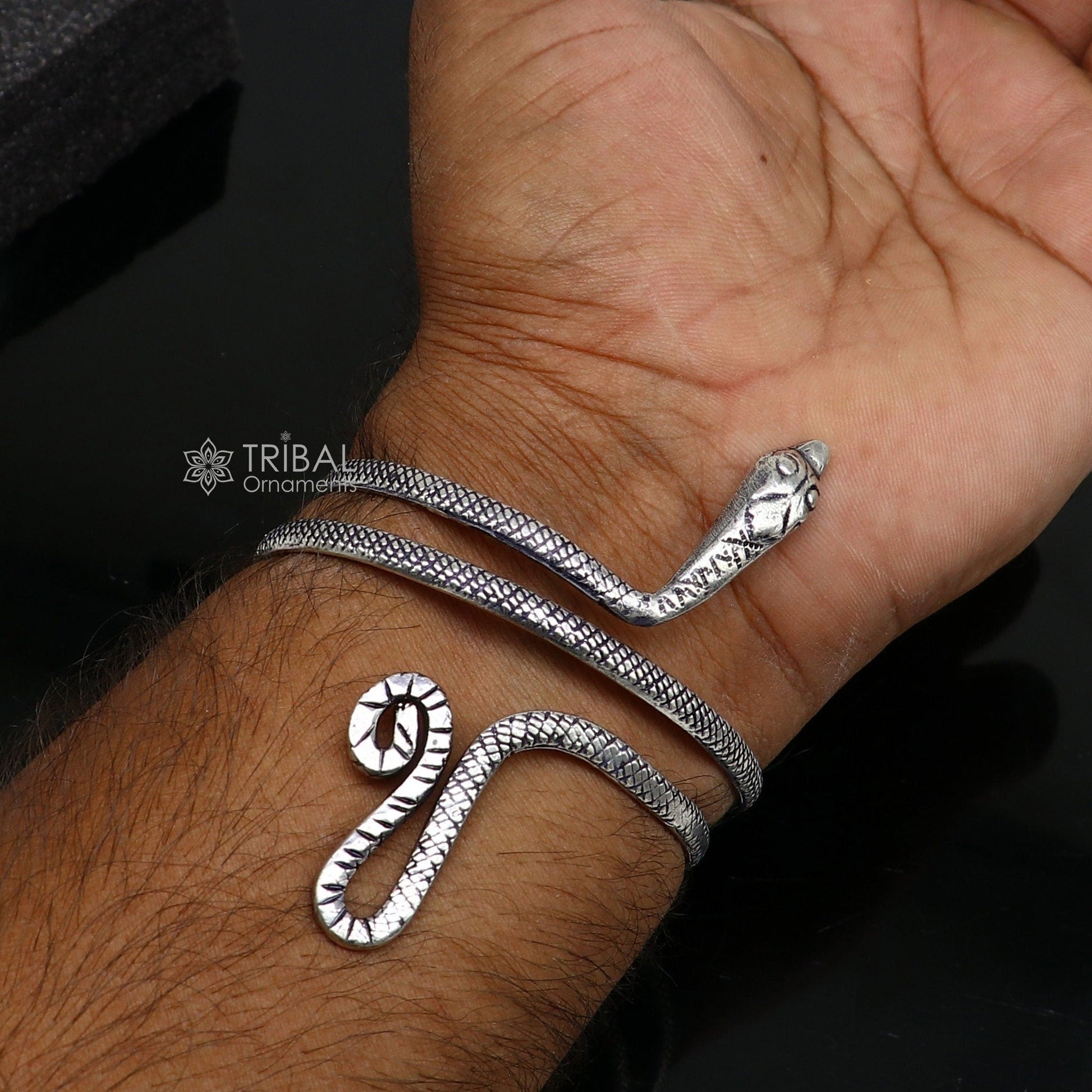 925 sterling silver handmade unique snake design armlet, Cuff bracelet bangle, best arm bracelet or ankle bracelet combo use jewelry nsk724 - TRIBAL ORNAMENTS