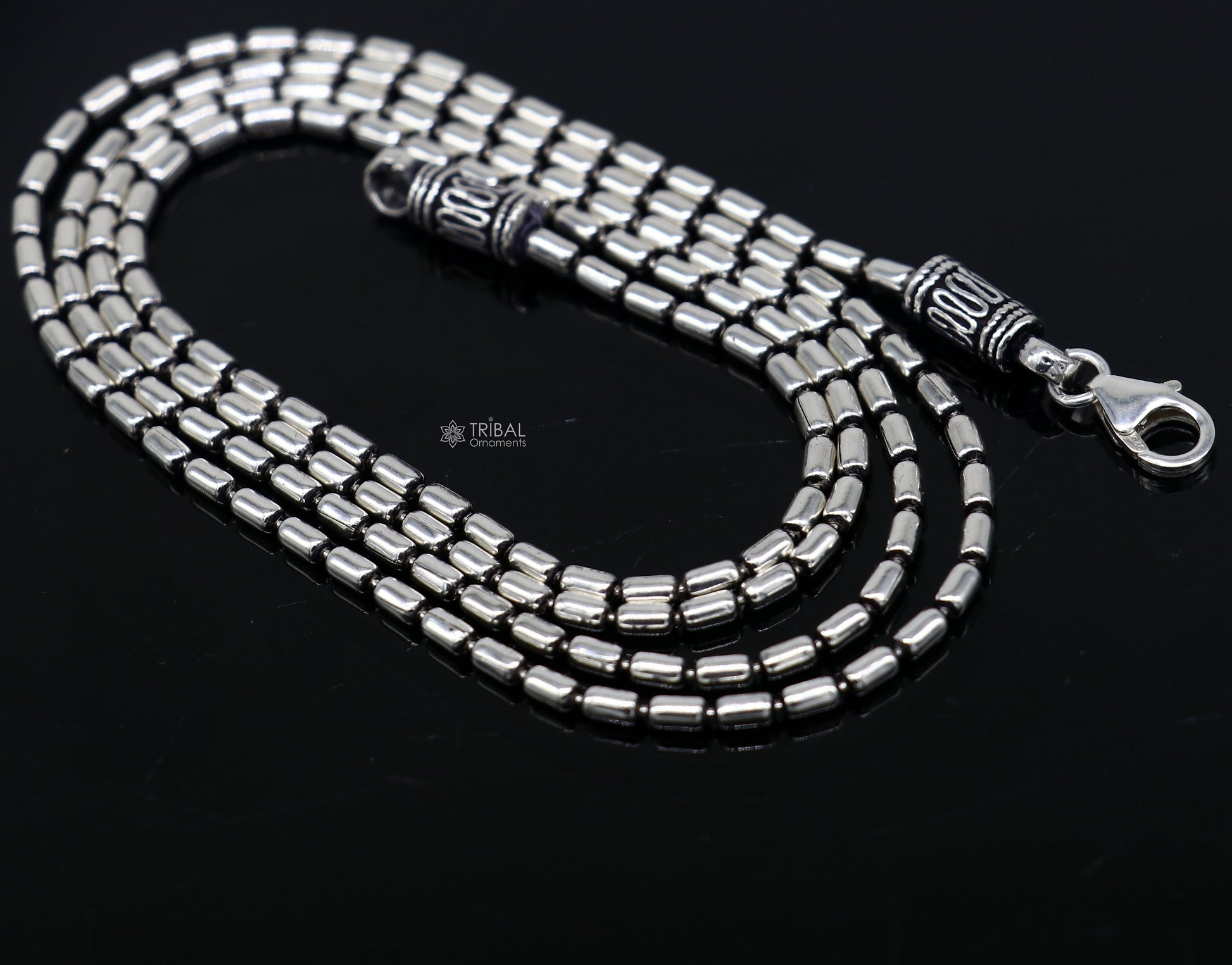All size 925 sterling silver handmade customized fancy stylish silver beaded chain necklace baht chain best gifting jewelry from India ch562 - TRIBAL ORNAMENTS