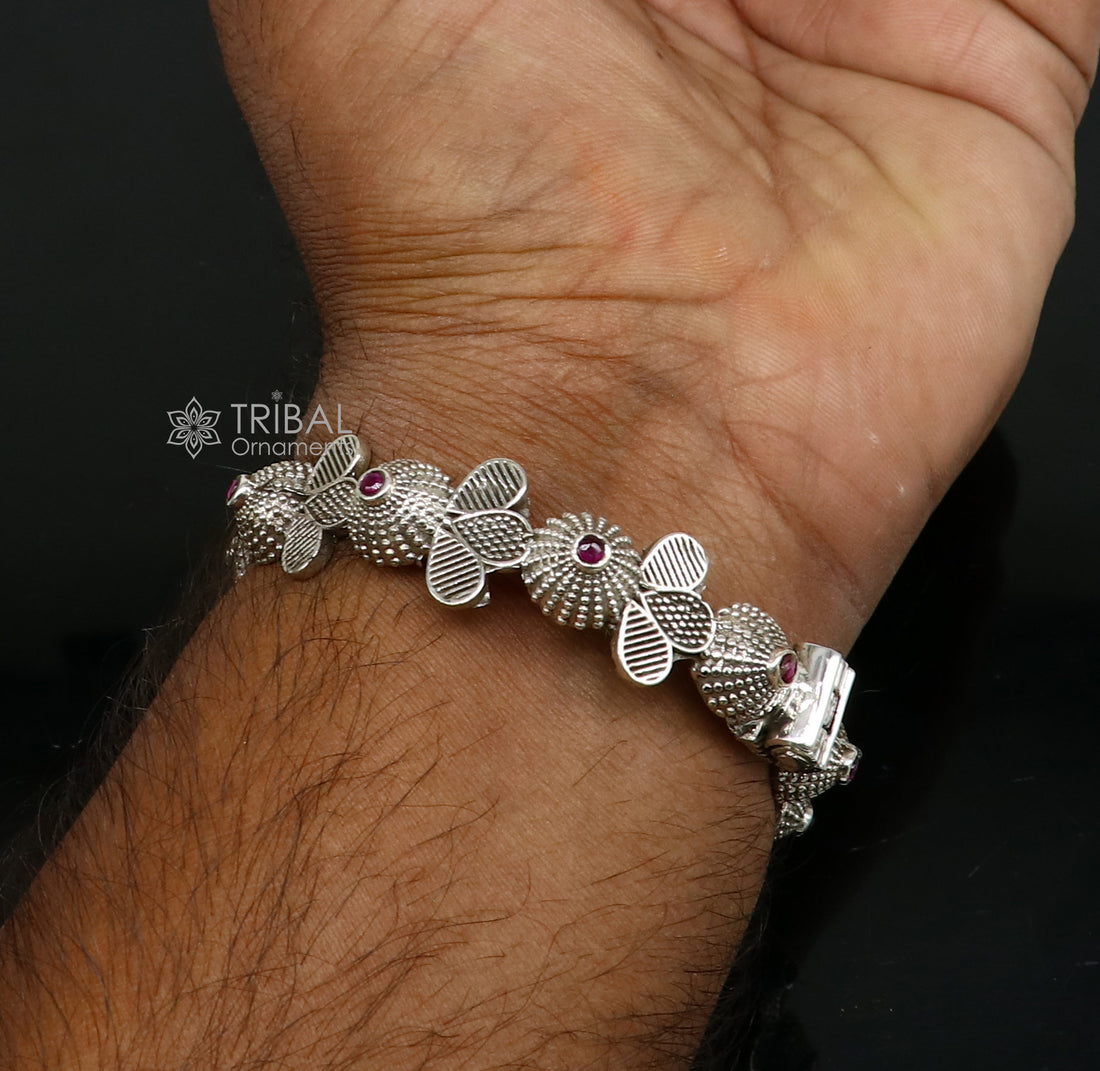 Vintage trendy style 925 sterling silver handmade unique tribal cultural bangle bracelet kada with red stone work wedding jewelry nba384 - TRIBAL ORNAMENTS