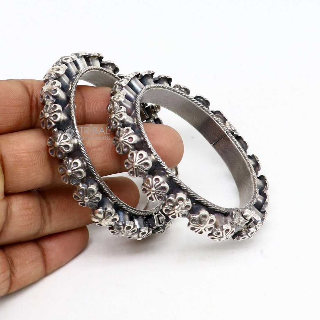 Exclusive trendy 925 sterling silver handmade unique tribal cultural bangle bracelet kada functional brides wedding jewelry nba385 - TRIBAL ORNAMENTS