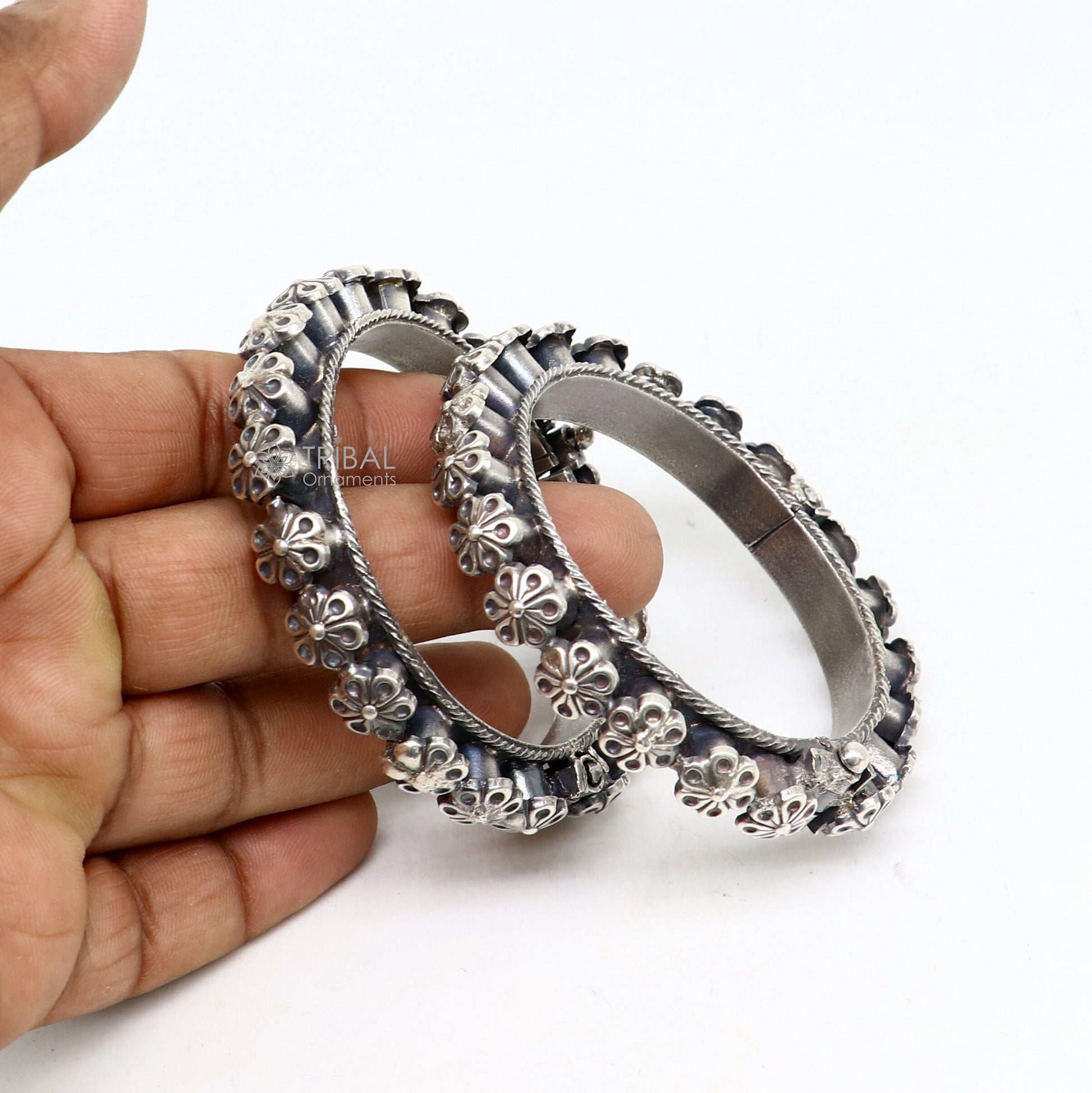 Exclusive trendy 925 sterling silver handmade unique tribal cultural bangle bracelet kada functional brides wedding jewelry nba385 - TRIBAL ORNAMENTS