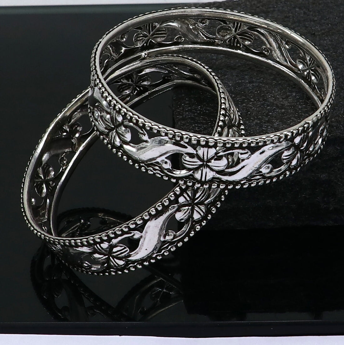 Floral style 925 sterling silver amazing customized bangle bracelet kada , best brides gifting ethnic stylish tribal fashion jewelry nba394 - TRIBAL ORNAMENTS